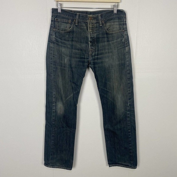 Levi's Other - Levi's 501 Original Straight Button Fly Jeans Men's Blue Distressed Size 32x30